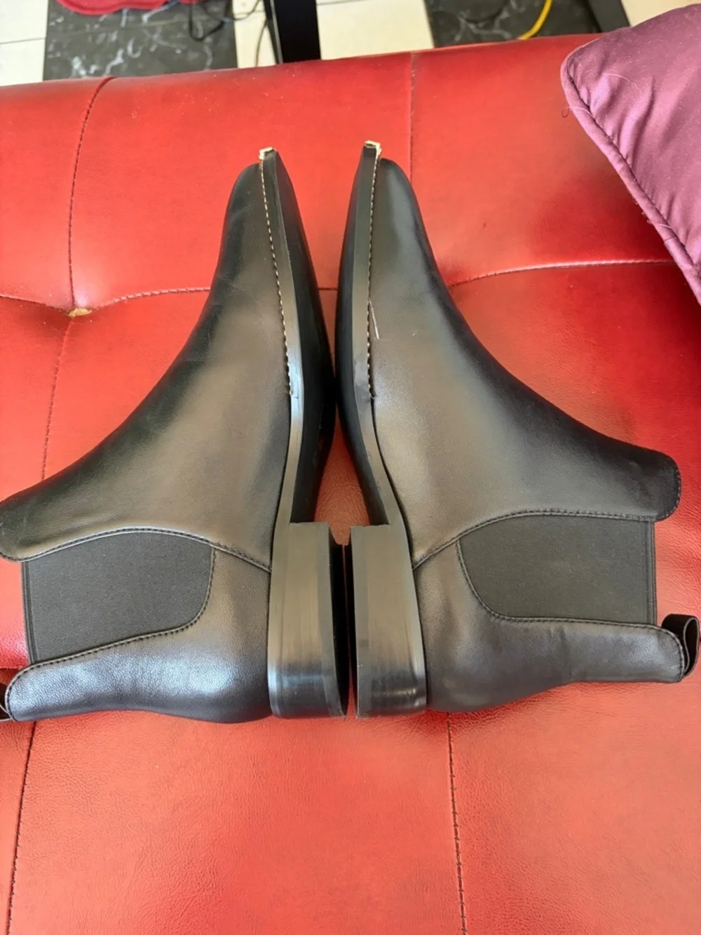 Coach Nichole Leather Chelsea Boots, black with gold trim, 6.5